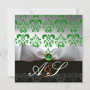 GRÖNT WHITE RIBBON & BLACK DAMASK MONOGRAM Guld Inbjudningar