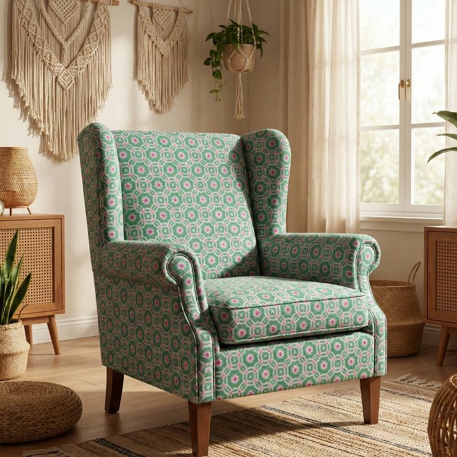 Grönt White & Rosa Moroccan Geometric Mönster Tyg (Skapare uppladdad)