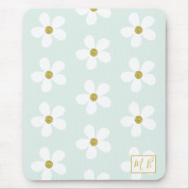 Grönt White Simple Daisy Guld Monogram Musmatta