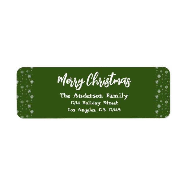 Grönt White Simple Modern Snöflingor jul Returadress Etikett (Framsidan)