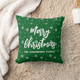 Grönt White Snöflingor Cute Retro-familjens jul Kudde