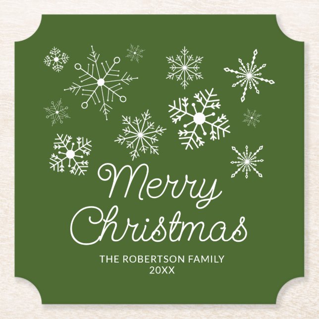 Grönt White Snöflingor jul Party Underlägg Papper (Framsida)