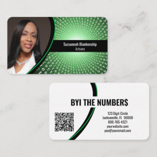 Grönt White Spiral Numbers Anpassningsbar Foto QR- Visitkort