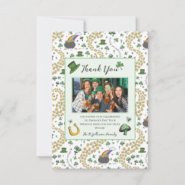 Grönt & White St Patricks Irish Tack You Card (Framsida)