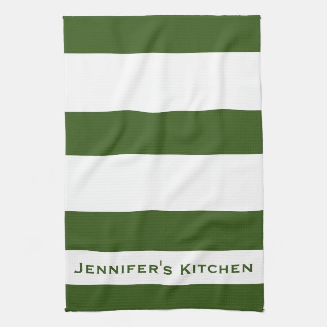 Grönt & White Stripe Rand Kitchen Towels Towel Kökshandduk (Vertikal)