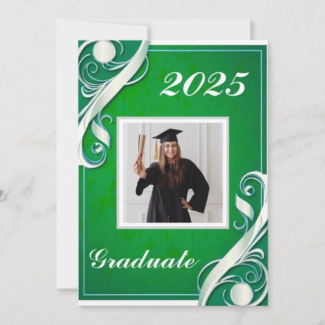 Grönt White Studenten 2025 Inbjudningar (Framsida)