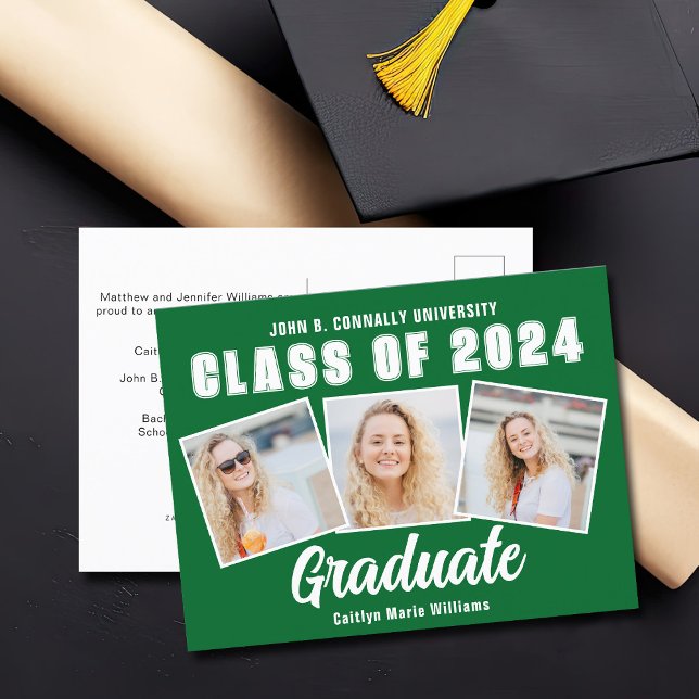 Grönt White Studenten Photo Collage 2025 Student Meddelande Vykort (Skapare uppladdad)