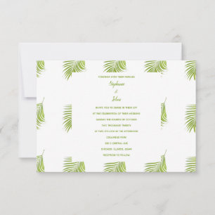Grönt White Tropical Handflatan Löv Mönster Bröllo Inbjudningar