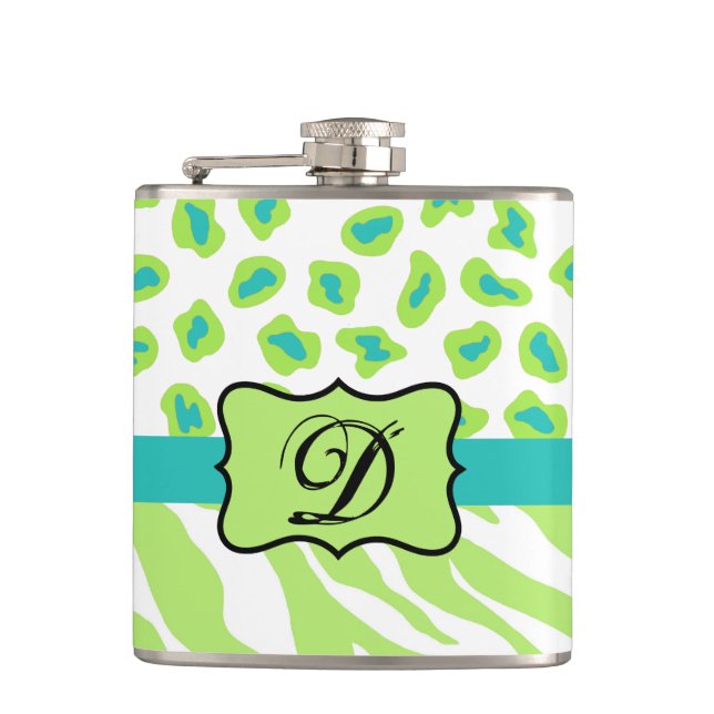 Grönt White Zebra Leopard Skin Monogram Initial Fickplunta (Framsidan)