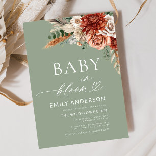 Grönt Wildblomma Baby i Bloom Autumn Baby Shower Inbjudningar