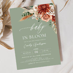 Grönt Wildblomma Baby i Bloom Autumn Baby Shower Inbjudningar