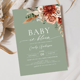 Grönt Wildblomma Baby i Bloom Autumn Baby Shower Inbjudningar