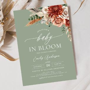 Grönt Wildblomma Baby i Bloom Autumn Baby Shower Inbjudningar