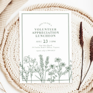 Grönt Wildblomma Luncheon Volunteer-uppskattning Inbjudningar