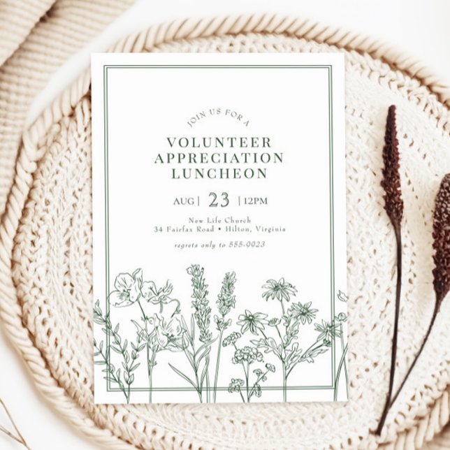 Grönt Wildblomma Luncheon Volunteer-uppskattning Inbjudningar (Skapare uppladdad)