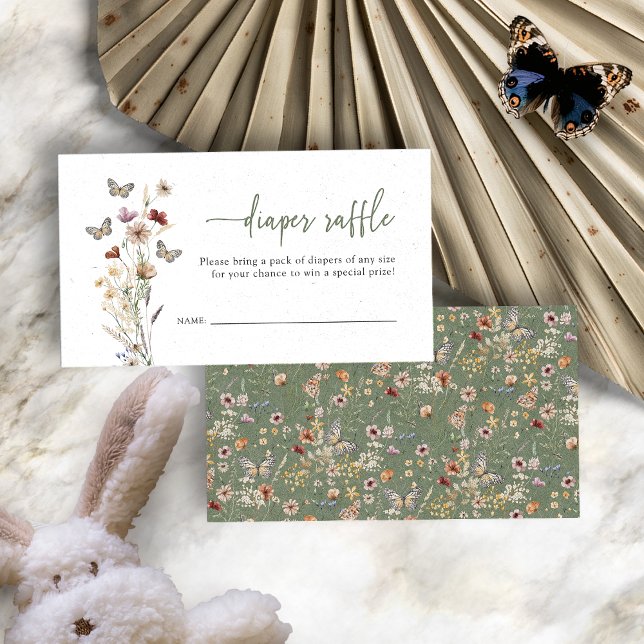 Grönt Wildblomme Diaper Raffle Tilläggskort (Sage Green Boho Wildflower Diaper Raffle Enclosure Card by Painted Paperie
)