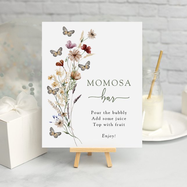 Grönt WildblommMomosa Pub Poster (Sage Green Wildflower Momosa Bar Poster with Butterflies by Painted Paperie
)