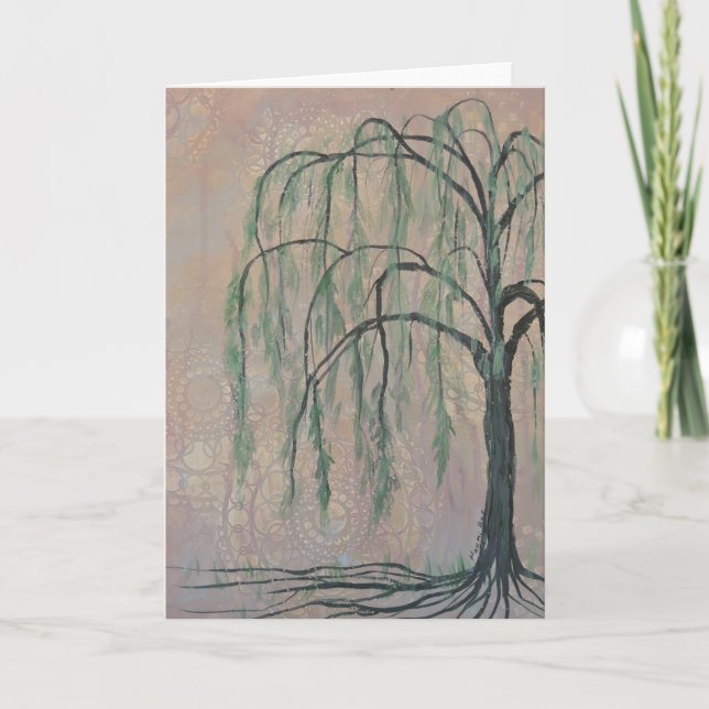 Grönt Willow Träd Greeting Card Kort (Framsida)