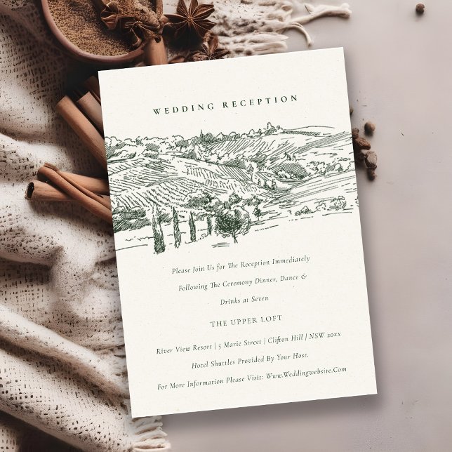 Grönt Winery Mountain Sketch Wedding Reception Tilläggskort (Skapare uppladdad)