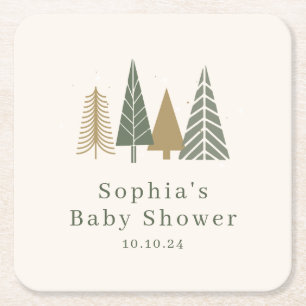Grönt Winter Baby Shower Underlägg Papper Kvadrat
