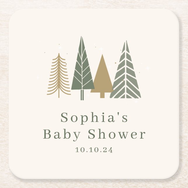 Grönt Winter Baby Shower Underlägg Papper Kvadrat (Framsidan)