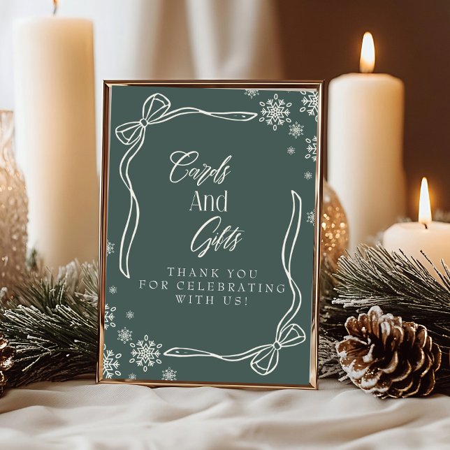 Grönt Winter Coquette-kort och Bord-skylt Inbjudningar (Green Winter Coquette Cards and Gifts Table Sign)
