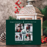 Grönt Winter Forest Blommigt Photo Collage Julkort<br><div class="desc">säsongens magi med Grönten Winter Forest Blommigt Photo Collage Helgdag Card, som har utformats för att visa din festliga anda. Det här fotot hälsning har en enkel layout med en serverfärgad skogsscen och delikata accenter för vinterskogens blommigt, vilket på ett utmärkt sätt belyser ett fyrfoto-kollage av dina familjfoton. Modern typografi...</div>
