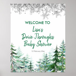 Grönt Winter Forest Drive by Baby Shower Poster