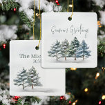 Grönt Winter Gräs Träd Personlig Julgransprydnad Keramik<br><div class="desc">Den här designen har en elegant julprydnad,  ett modernt penselskript,  klassisk grey,  vinterskog gräs,  skogar,  botaniskt löv,  en grönt och ett vitt tema och ett enkelt kalligrafiskt skript,  i handskrivet stil.</div>