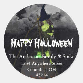 Grönt Witch Brewing Halloween Adressetiketters Runt Klistermärke