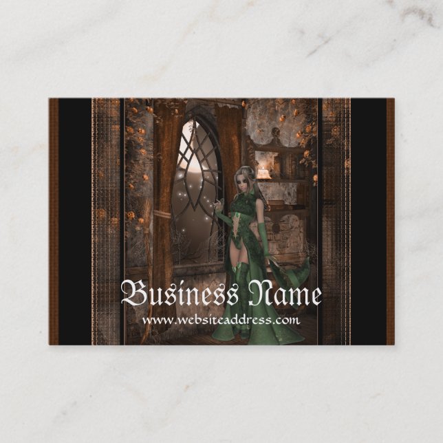 Grönt Witch by the Window Fantasy Affärskort Visitkort (Framsida)