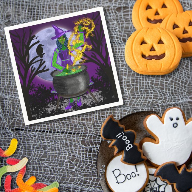 Grönt Witch Cauldron Blue Måne Magic Halloween Pappersservett (Skapare uppladdad)