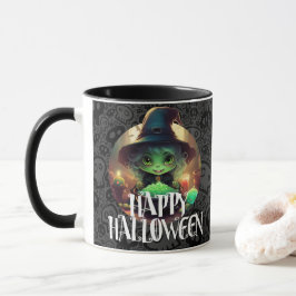 Grönt Witch Eating Candy Happy halloween Mugg