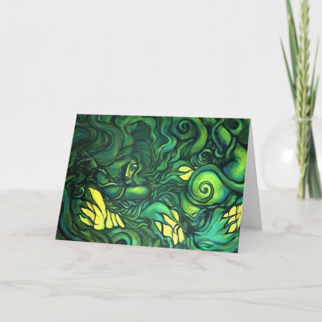 Grönt Witch Goddess Illustration Pagan Druid Kort (Framsida)