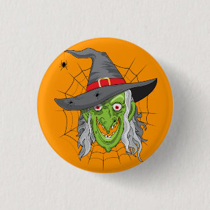 Grönt Witch Halloween Knapp