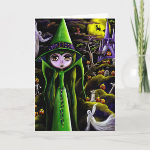 Grönt Witch Halloween-kort Kort