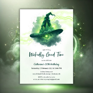 Grönt Witch Hat Magic Fantasy Birthday Inbjudningar