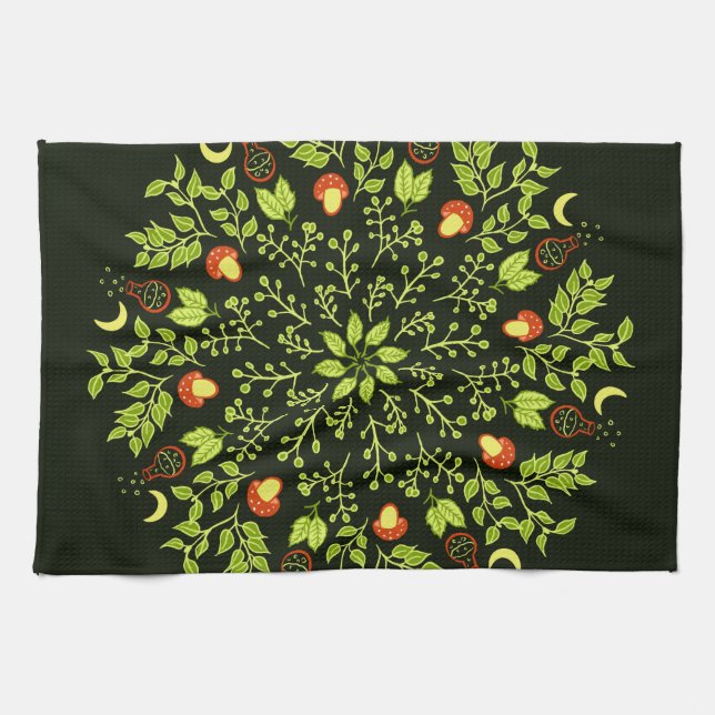 Grönt Witch Mandala - Potions and svamp Kökshandduk (Horisontell)
