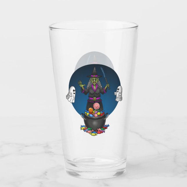 Grönt Witch och Spöken Bus eller godis Halloween Glaskopp (Framsida)