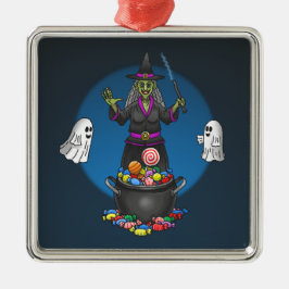 Grönt Witch och Spöken Halloween Bus eller godis Julgransprydnad Metall