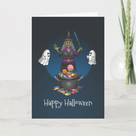 Grönt Witch och Spöken Halloween Kort