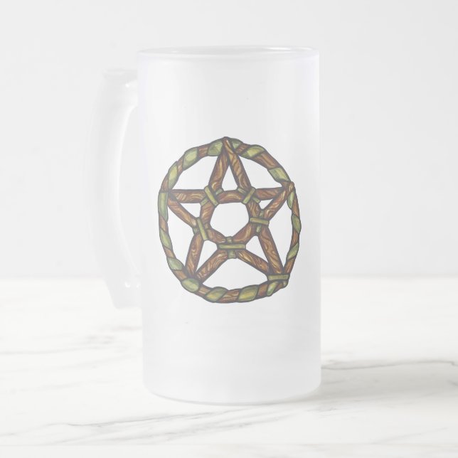 Grönt Witch Pagan Pentacle Nature Wicca Frostat Ölglas (Framsida vänster)