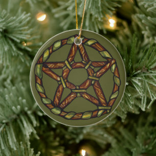 Grönt Witch Pagan Pentacle Nature Wicca Julgransprydnad Keramik