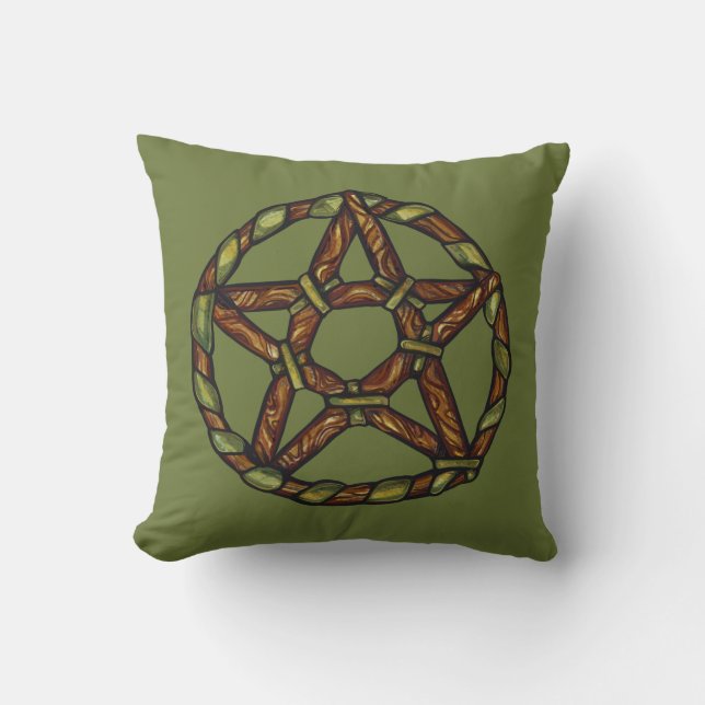 Grönt Witch Pagan Pentacle Nature Wicca Kudde (Framsida)