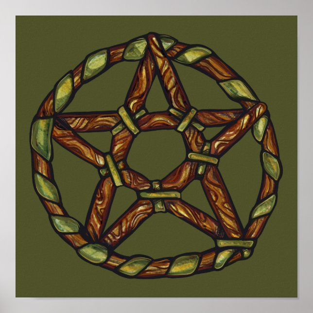 Grönt Witch Pagan Pentacle Nature Wicca Poster (Framsidan)