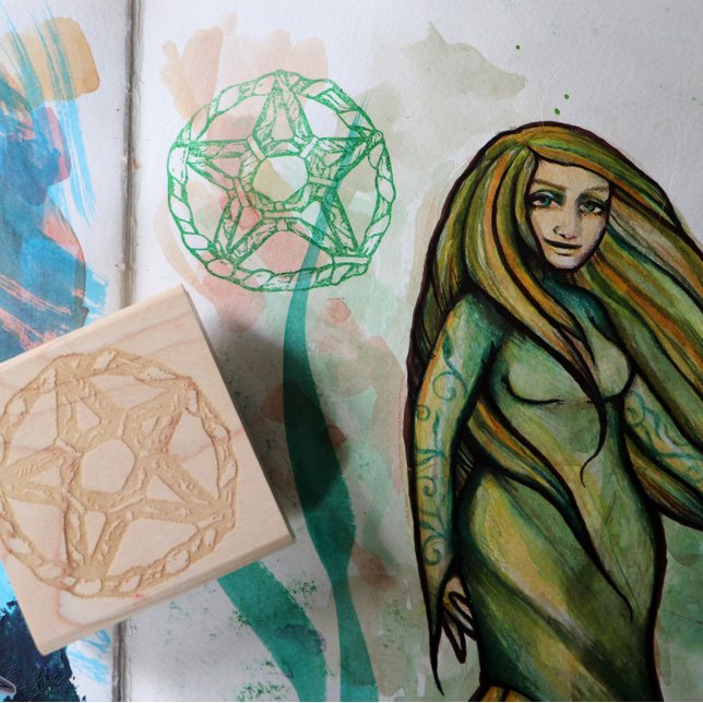 Grönt Witch Pagan Pentacle Nature Wicca Stämpel (Skapare uppladdad)