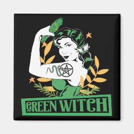 Grönt Witch Söt Pin Up Tattoed Muscle Woman Magnet