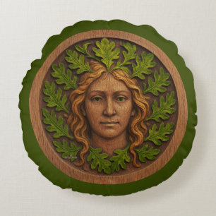 Grönt Woman - Wood Rund Kudde