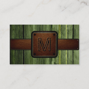 Grönt Wood Brown Leather Se Monogram Visitkort