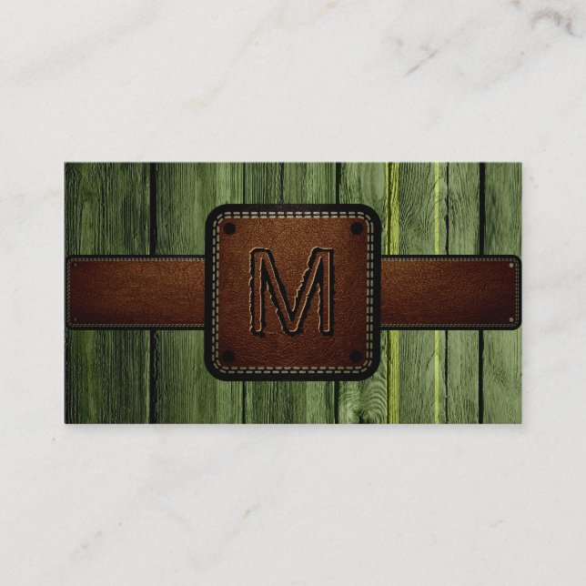 Grönt Wood Brown Leather Se Monogram Visitkort (Framsida)